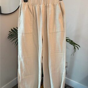 Together Natural-Cream Elastic Waist Linen-Blend Pants